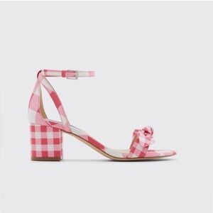Draper James Preston Sandal‎ in Pink Gingham ankle strap block heel NWOB